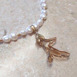 Crystal Coral and pearl necklace 14kt gold filler clasp and beads